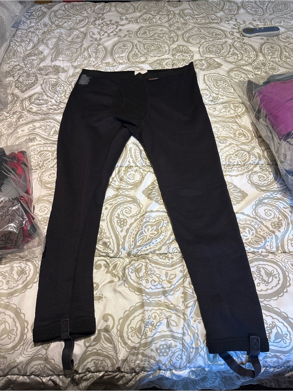 Black Men's Thermal Long Johns with Stirrup Tabs